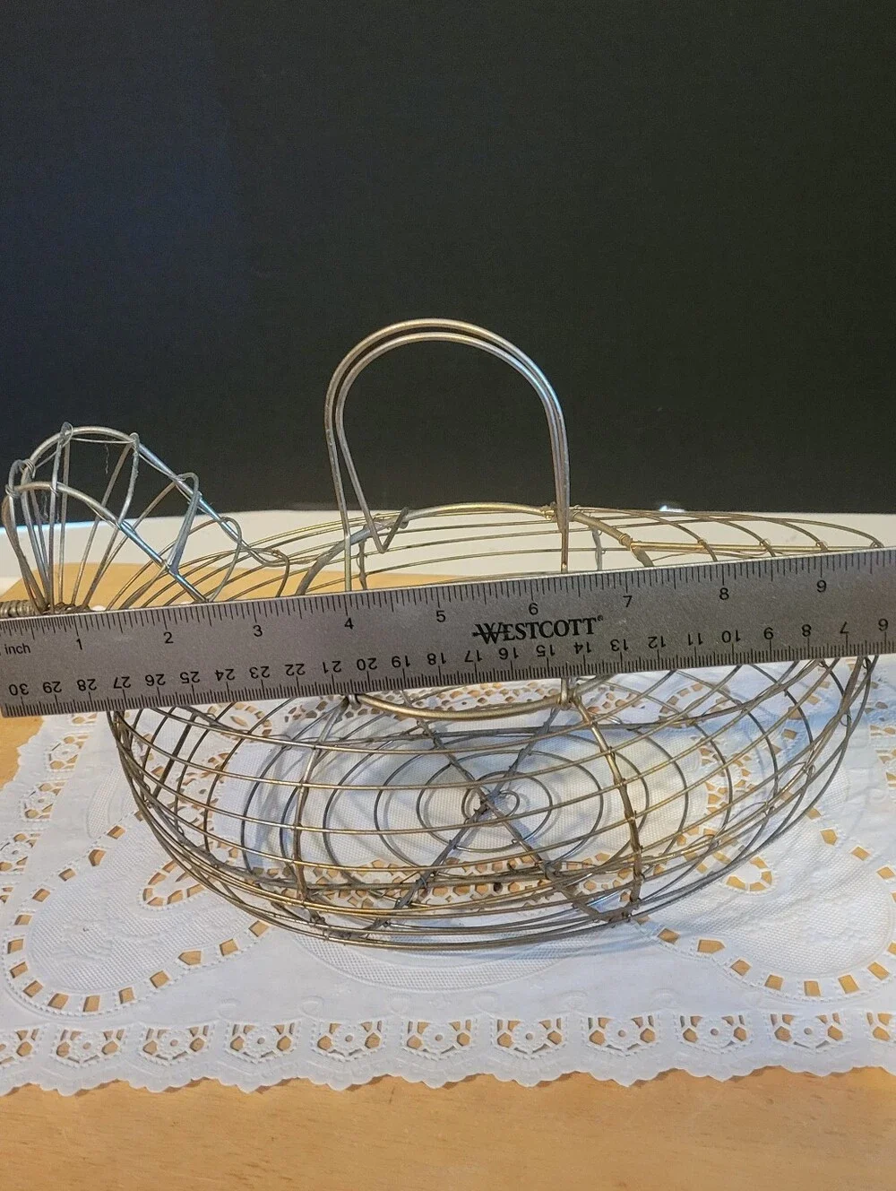 Vintage Wire Egg Collecting Basket Chicken Primitive Country Farmhouse Gold Tone